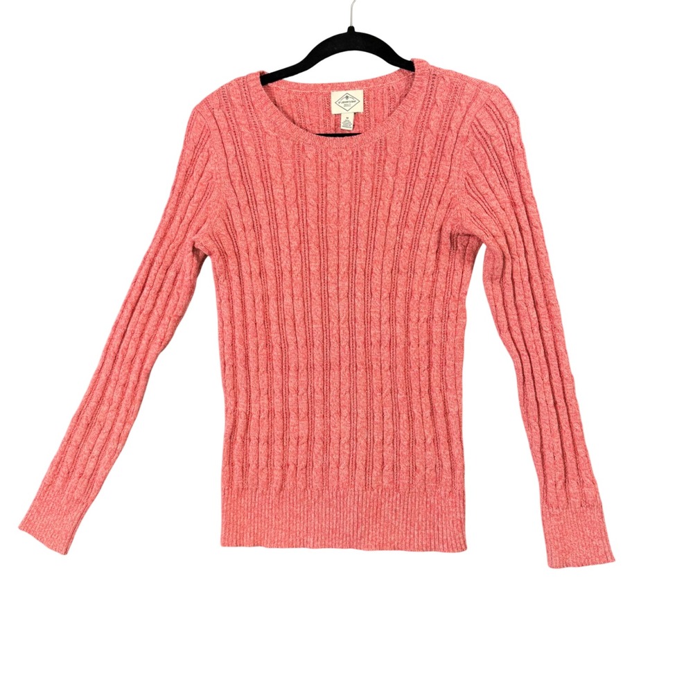 St John's Bay Coral Cable Knit Sweater‎ Crew Neck Cozy Cottagecore Soft Girl M